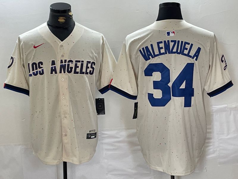 Men Los Angeles Dodgers #34 Valenzuela Cream Fashion Nike Game MLB Jersey style 1->los angeles dodgers->MLB Jersey